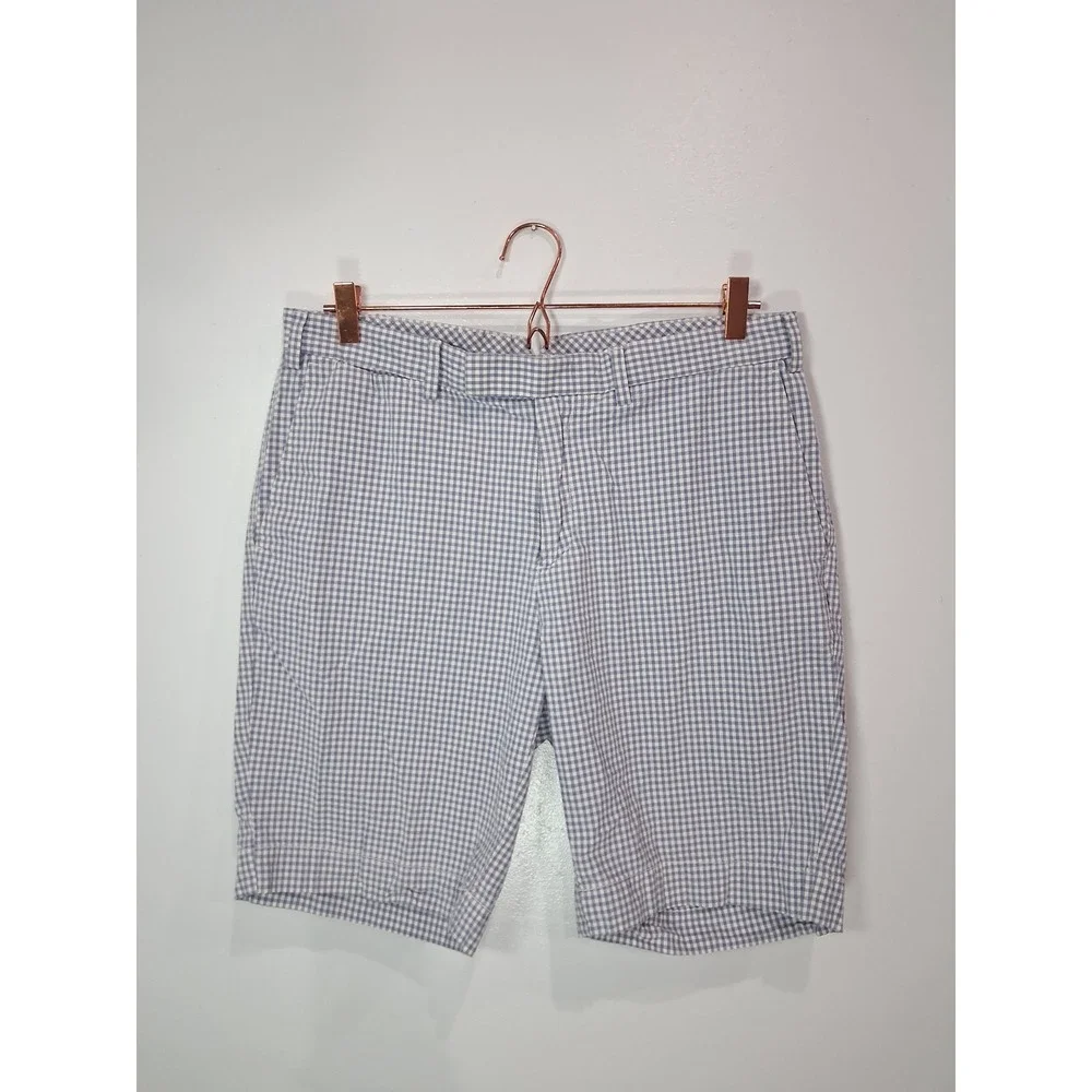 Polo Ralph Lauren Mens Vintage Gingham Chino Shorts‎ Blue White Cotton Size 34